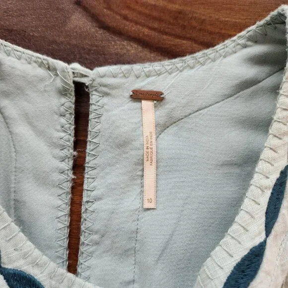 Super Pretty Embroidered Free People Dress Size 10, Birds Flowers Lined Viscose - Picture 5 of 11